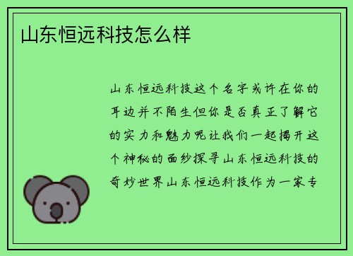 山东恒远科技怎么样